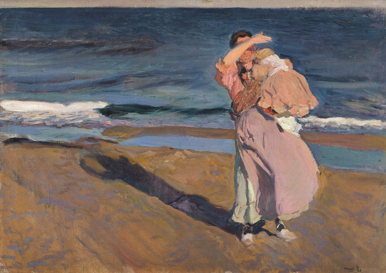 Visvrouw met kind, Valencia, 1908 door Joaquín Sorolla