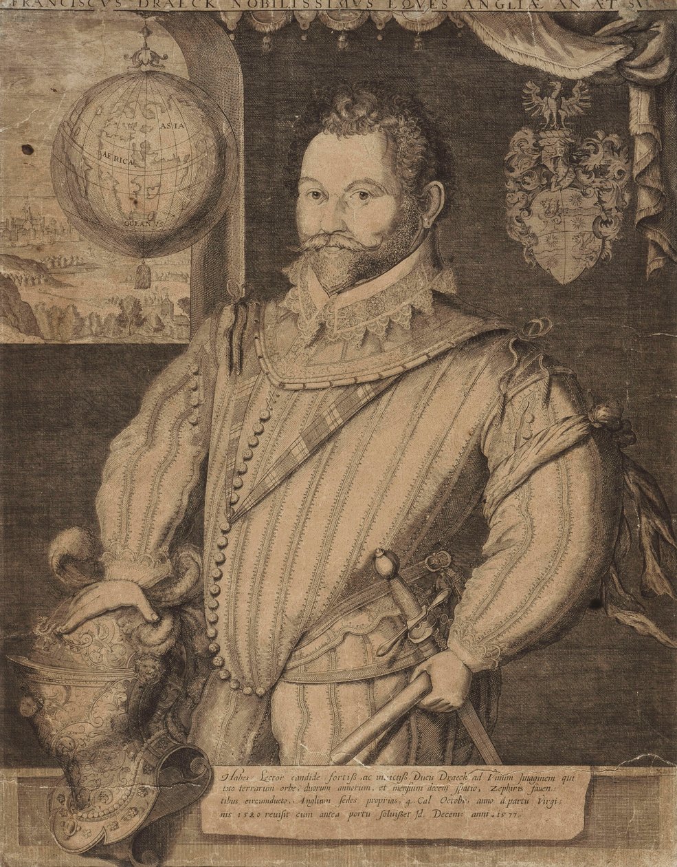 Portret van Sir Francis Drake door Jodocus Hondius
