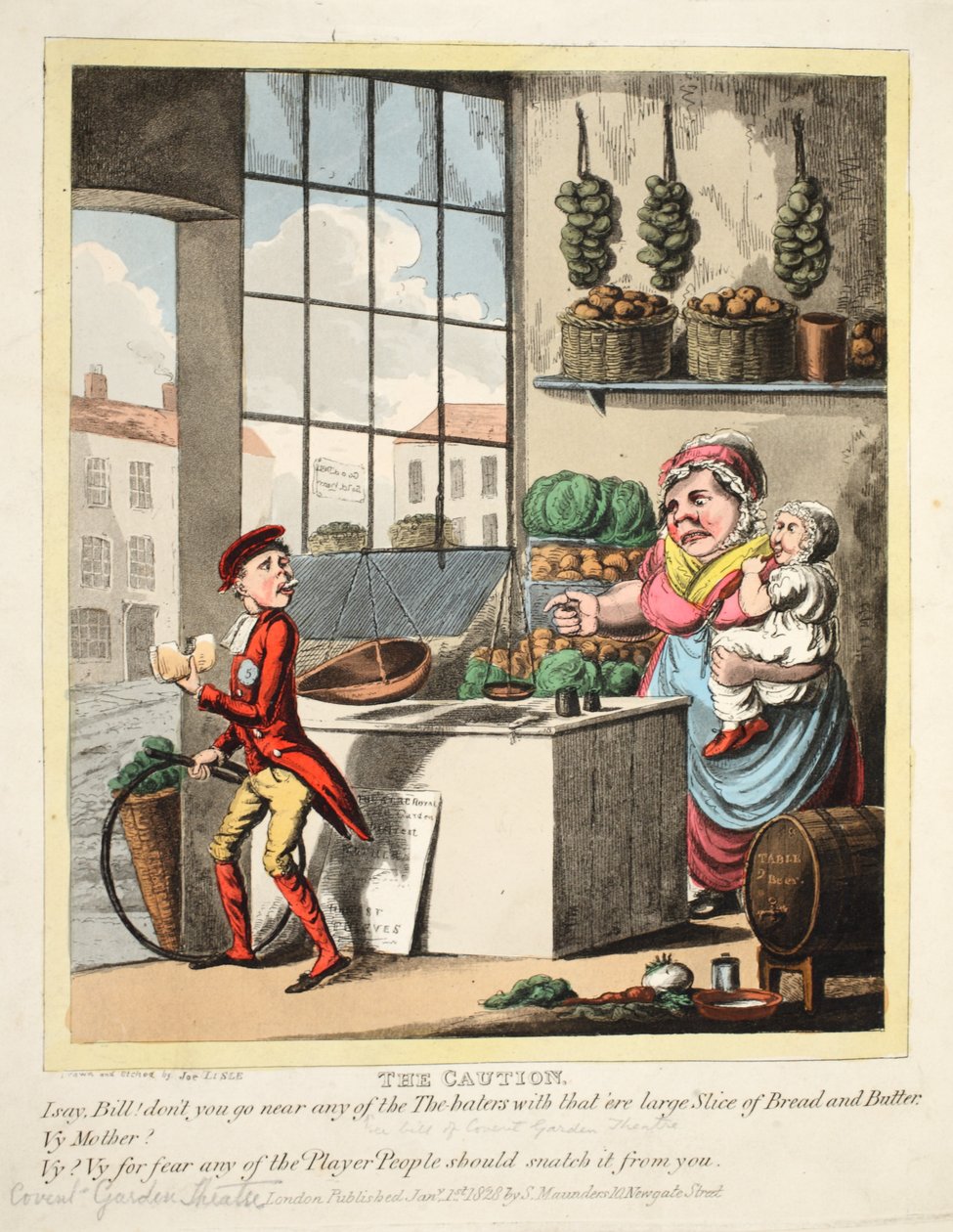De Waarschuwing, Covent Garden Theater, gepubliceerd 1828 door Joe Lisle