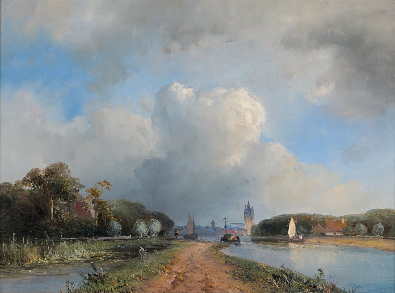 Uitzicht op de Vliet bij Delft, 1844 door Johan Barthold Jongkind