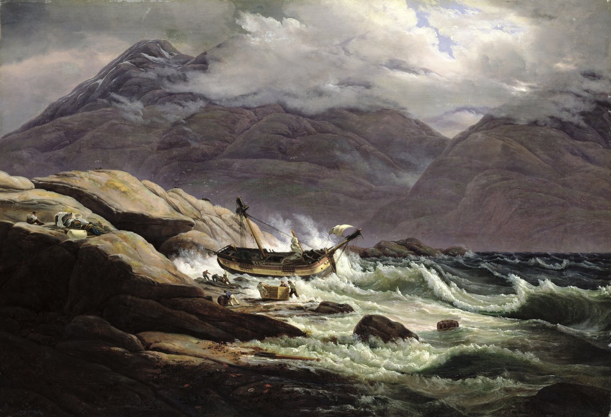Schipbreuk aan de Noorse kust, 1831 door Johan Christian Dahl