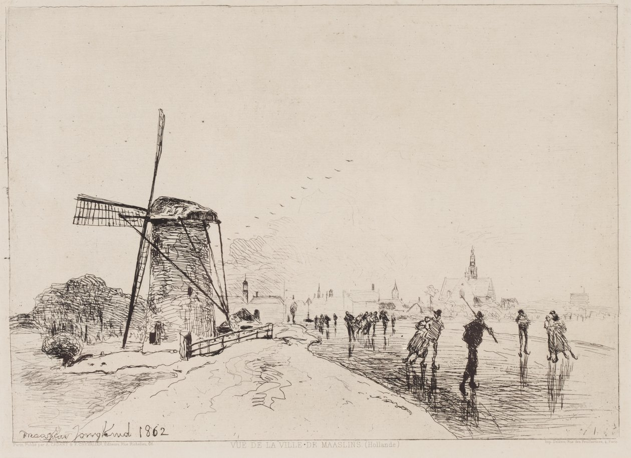 Uitzicht op de stad Maaslins door Johan Barthold Jongkind