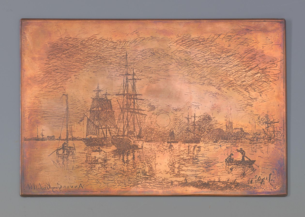 Haven van Antwerpen door Johan Barthold Jongkind (signed by artist)