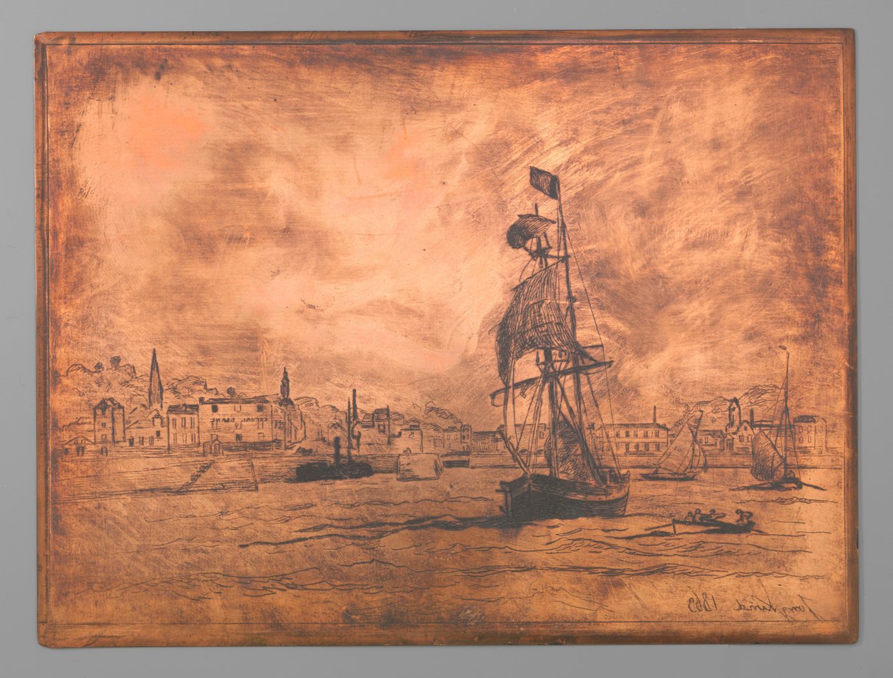 Haven van Honfleur door Johan Barthold Jongkind (signed by artist)