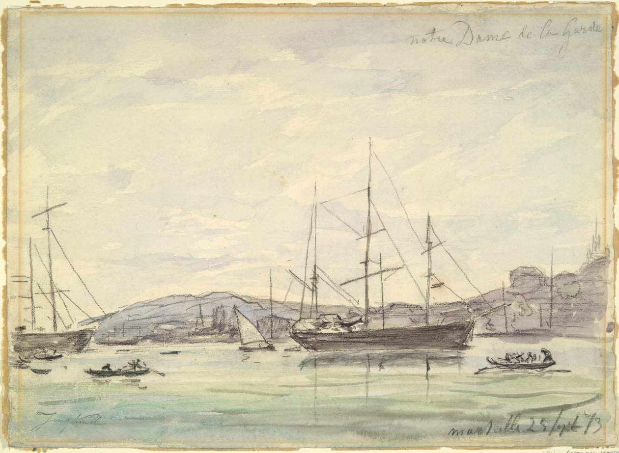 Havenscène, Marseille door Johan Barthold Jongkind