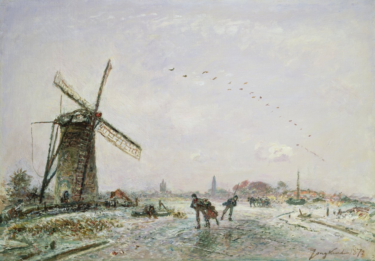 Schaatsers in Nederland, 1872 door Johan Barthold Jongkind