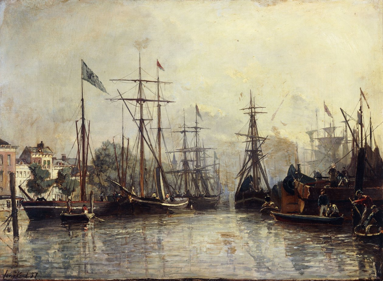 Haven van Rotterdam, 1857 door Johan Barthold Jongkind