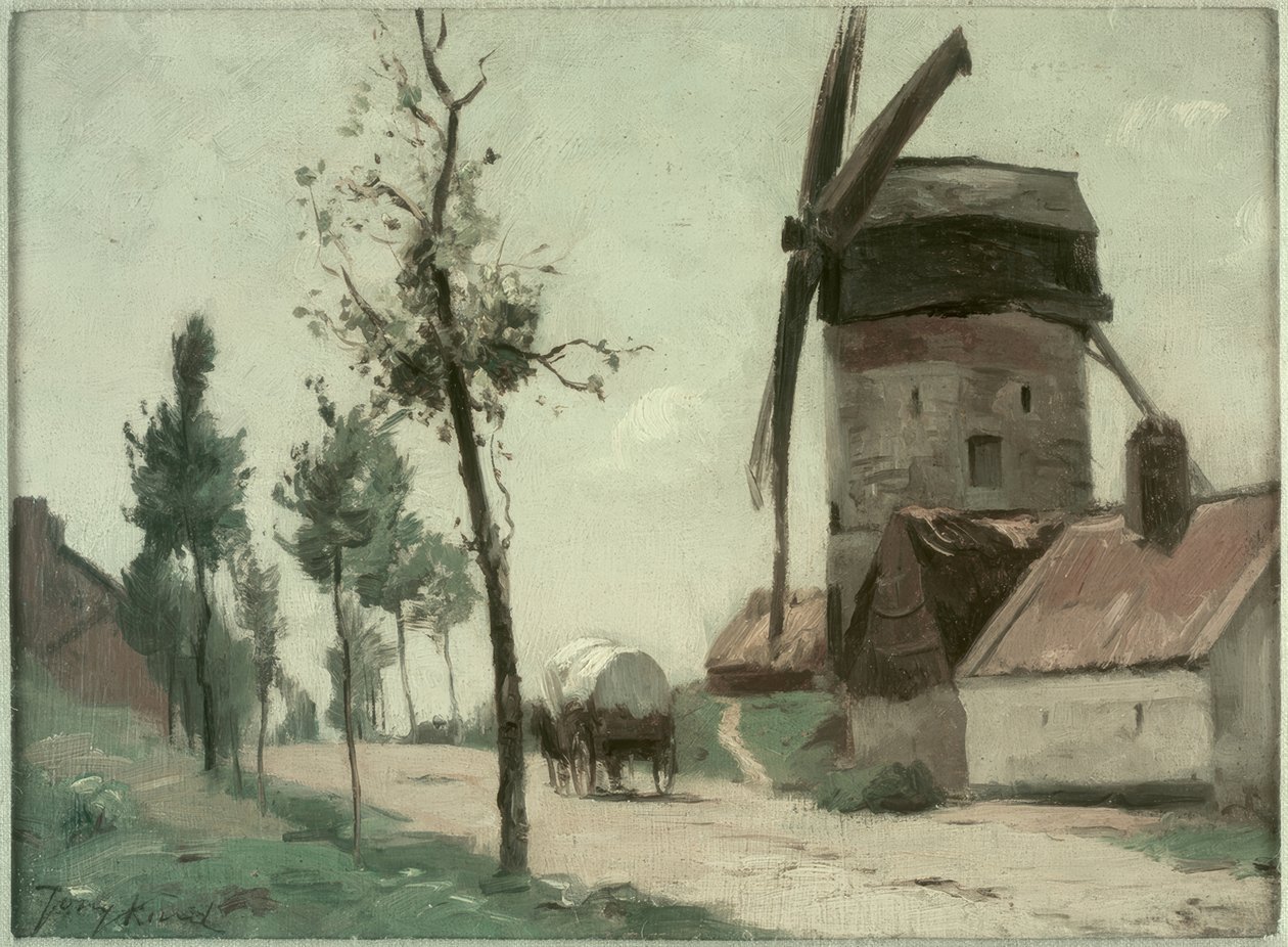 Straat met molen door Johan Barthold Jongkind
