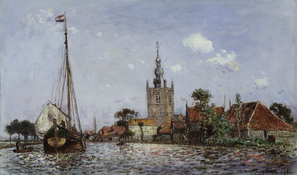 De kerk van Overschie door Johan Barthold Jongkind