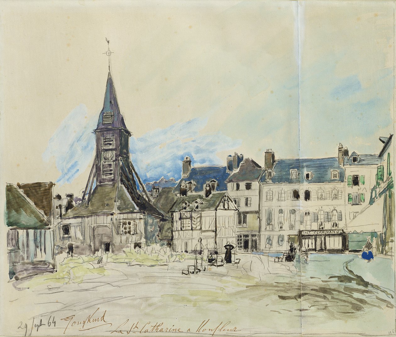 De Kerk van Sainte-Catherine, Honfleur, 1864 door Johan Barthold Jongkind