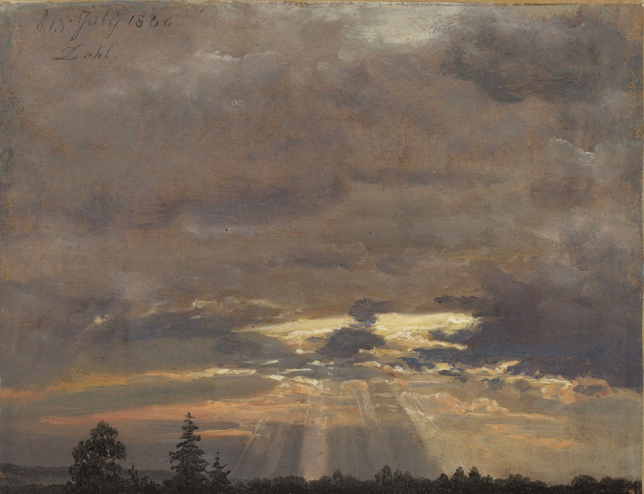 Wolkenstudie met zonnestralen door Johan Christian Dahl