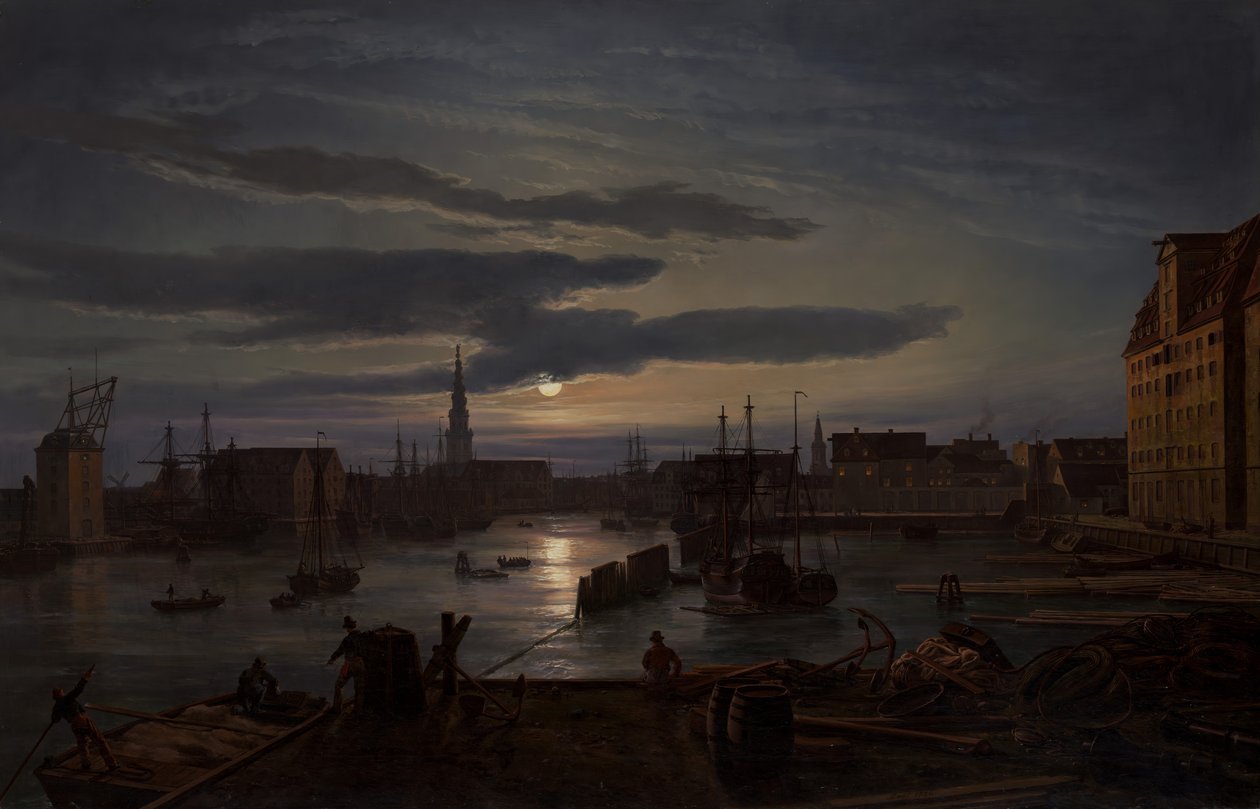 Haven van Kopenhagen bij Maanlicht, 1846 door Johan Christian Dahl