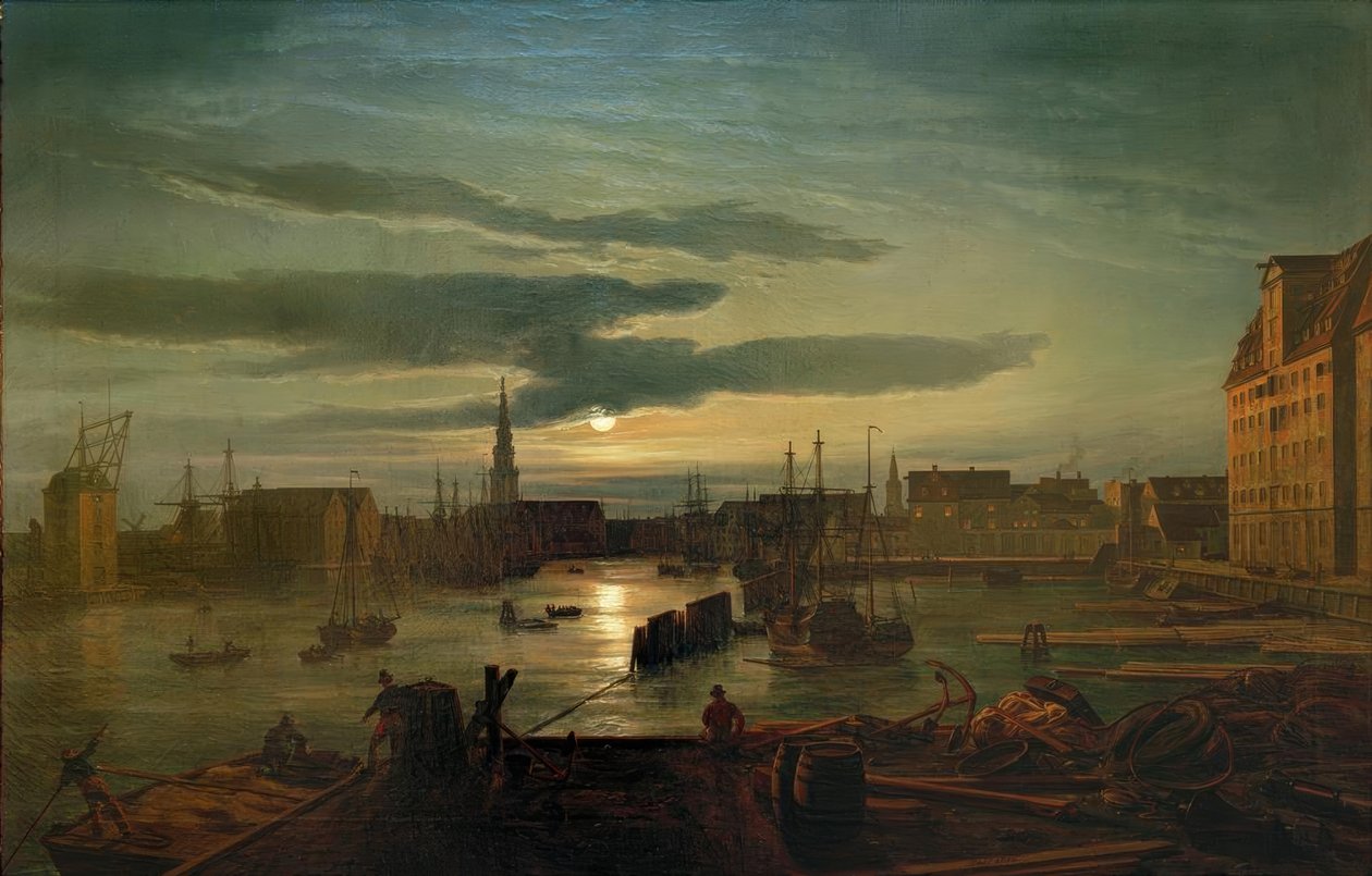 De Haven van Kopenhagen bij Maanlicht door Johan Christian Dahl