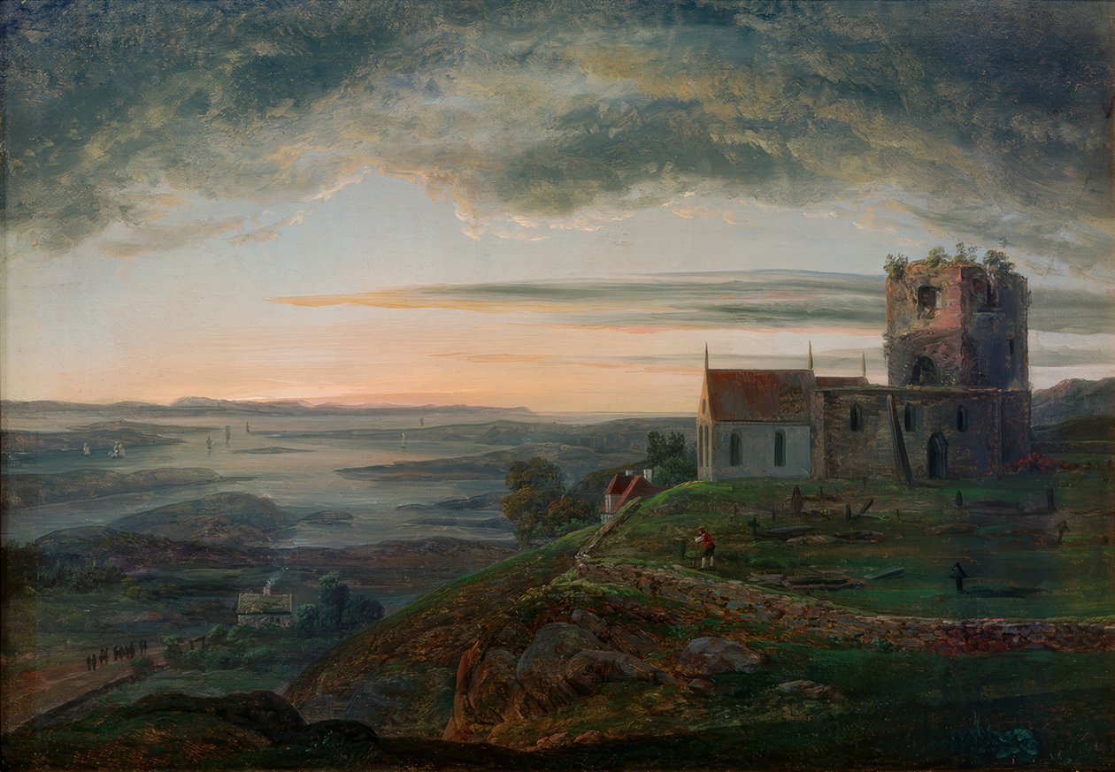 De Kerkruïne van Avaldsnes op Karmoey door Johan Christian Dahl