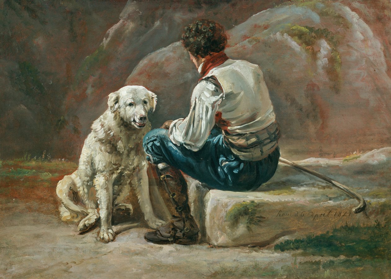 Italiaan met witte hond door Johan Christian Dahl