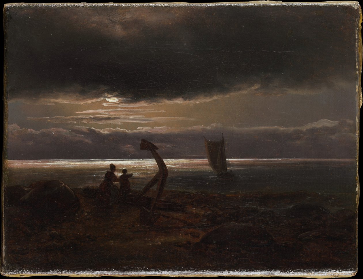 Moeder en kind aan zee door Johan Christian Dahl