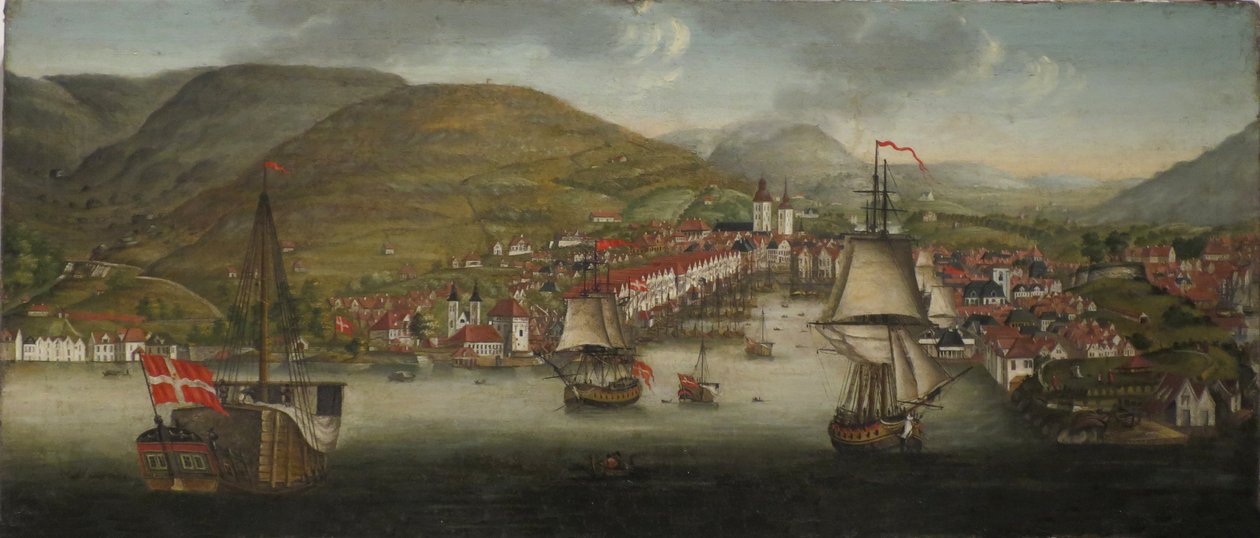 Uitzicht op de haven van Bergen door Johan Christian Dahl