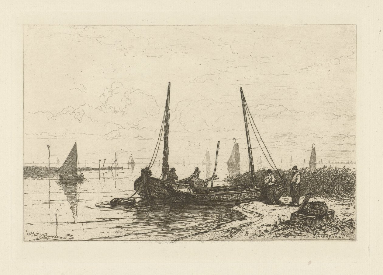 Gezicht op het Zuiderzee nabij Spakenburg door Johan Conrad Greive