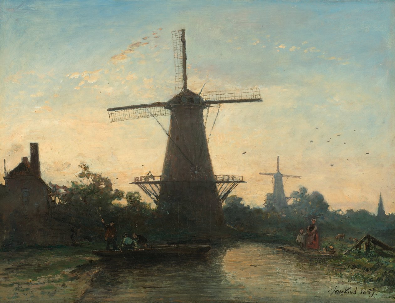 Molens in de buurt van Rotterdam door Johan Jongkind