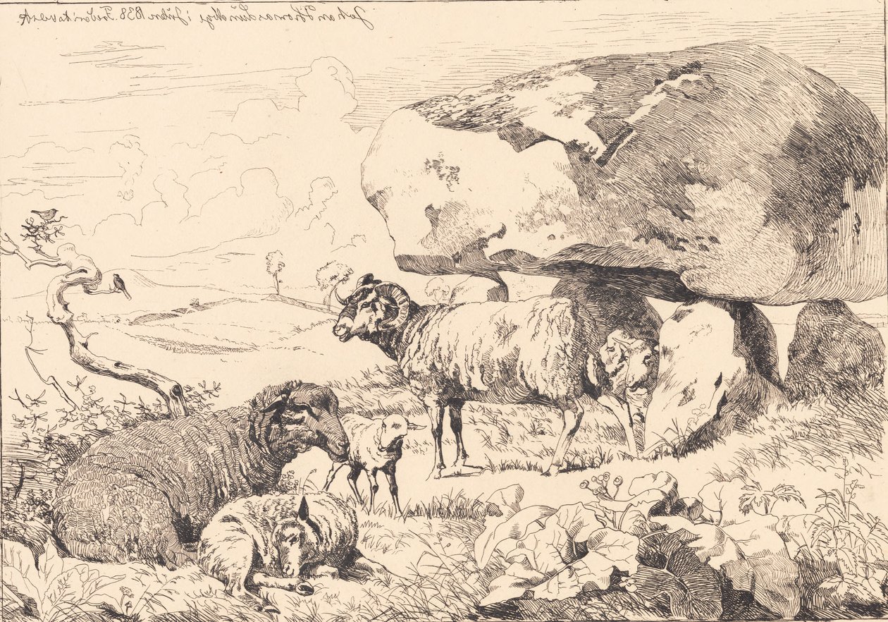 Schapen bij een grafheuvel door Johan Thomas Lundbye