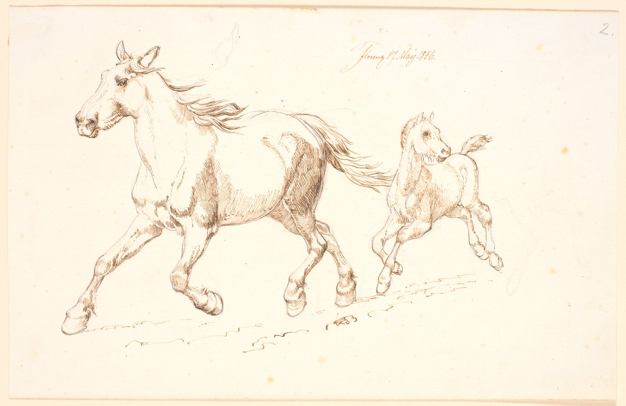 Galopperende merrie met veulen door Johan Thomas Lundbye
