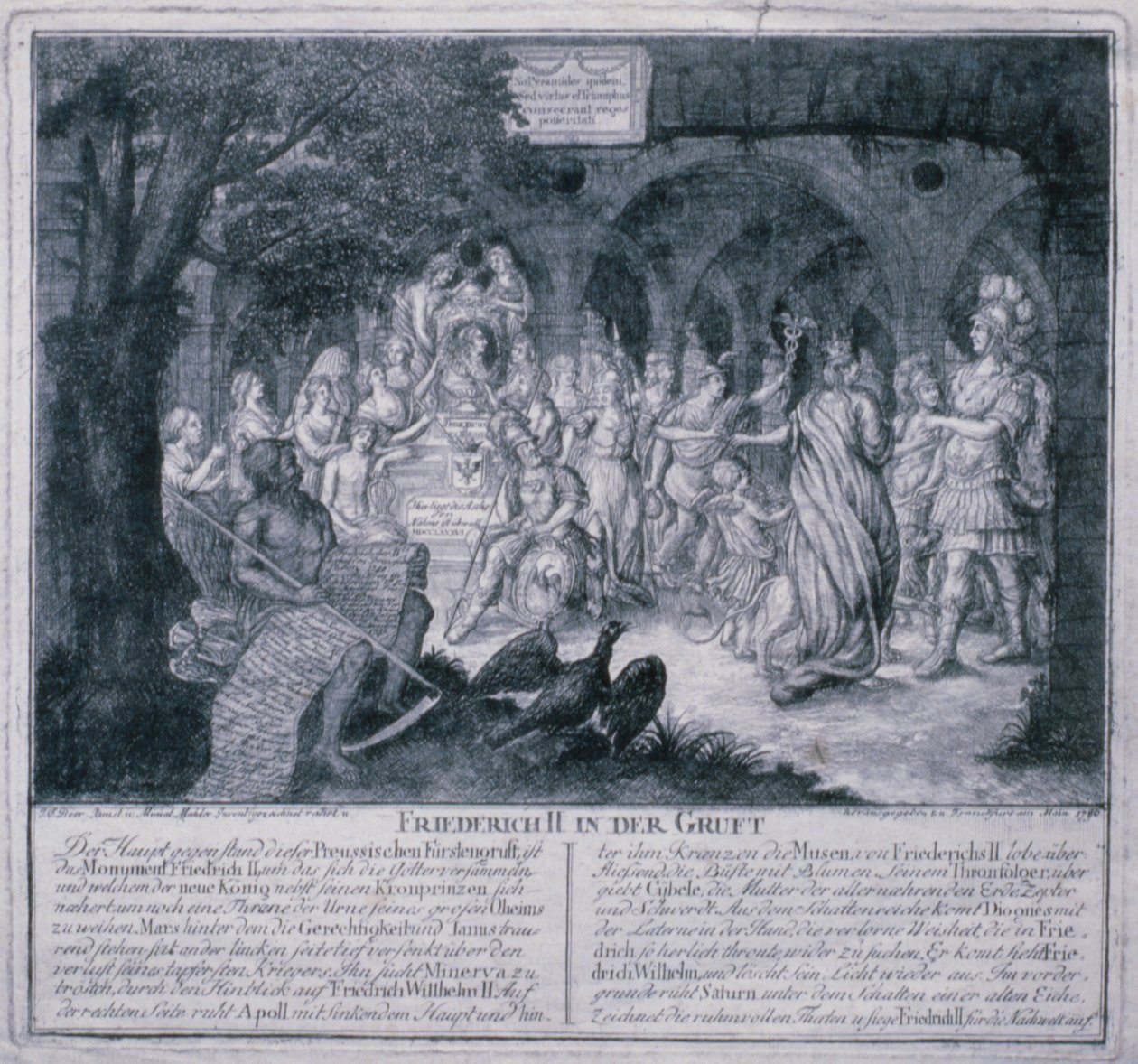 Frederik II in de crypte, 1786 door Johann Friedrich Beer