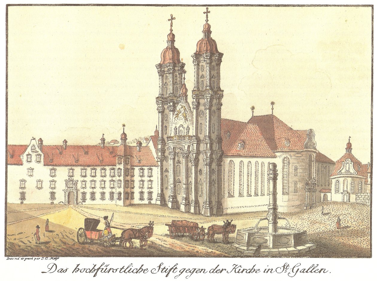 Het Prinselijke Stift naar de Kerk in St. Gallen (Oorspronkelijke titel) door Johann Konrad Mayr