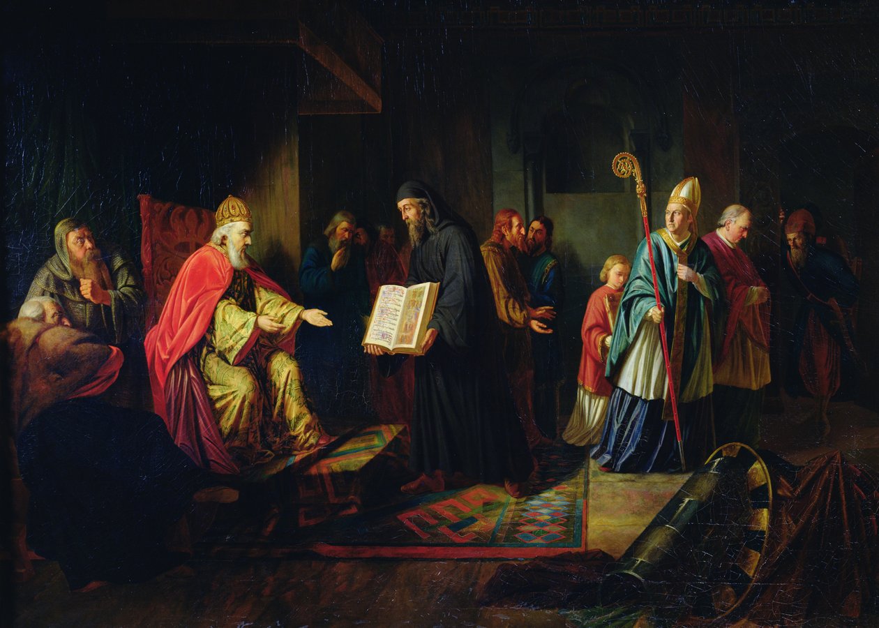 Vladimir Svyatoslavich de Grote kiest de religie in 987 door Johann Leberecht Eggink