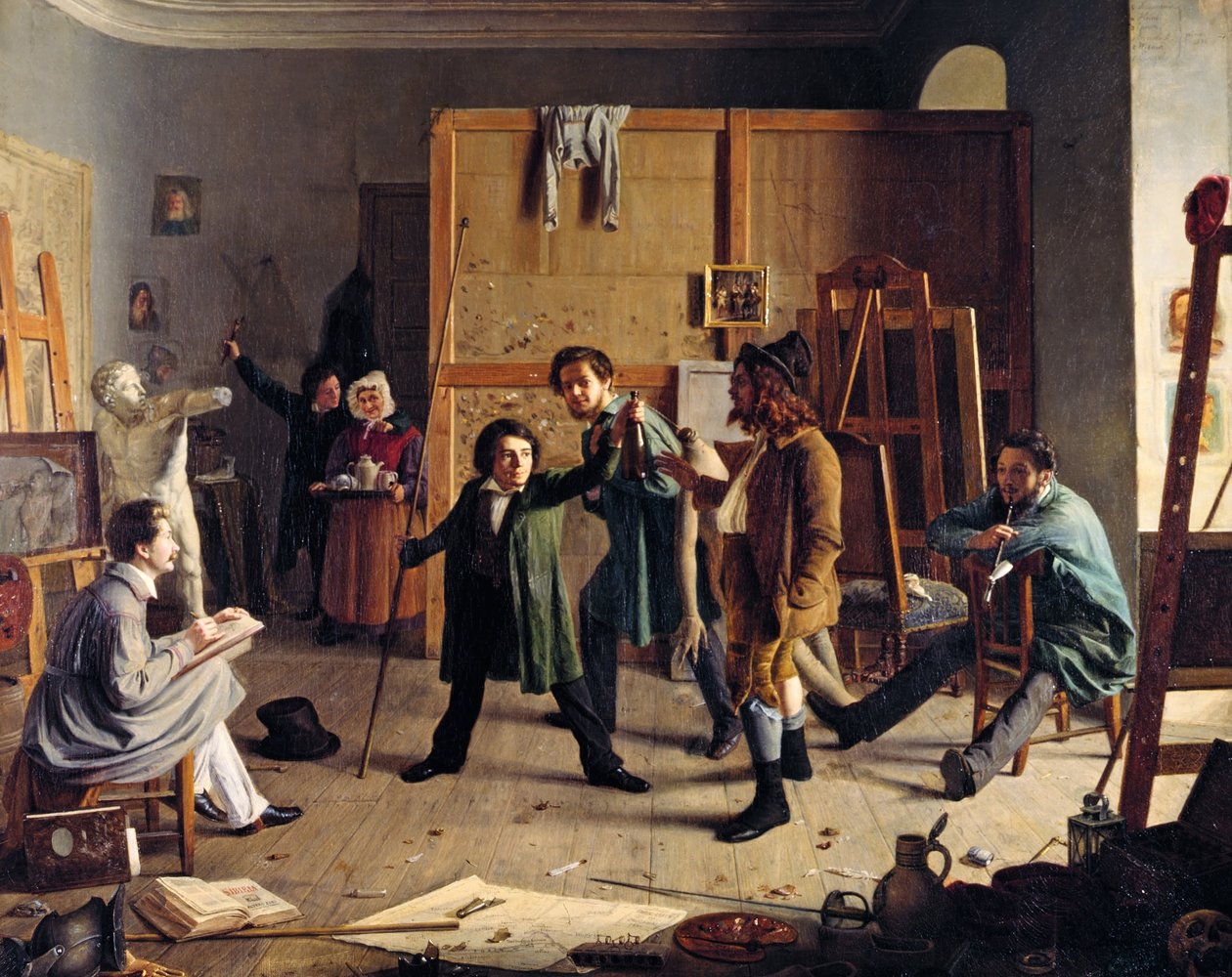 Atelierscène door Johann Peter Hasenclever