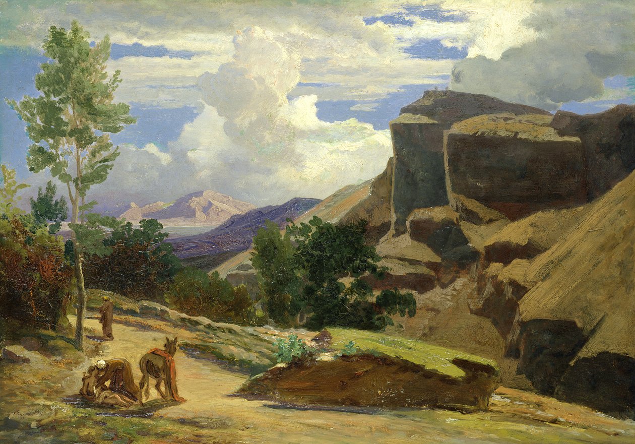 Italiaans landschap (studie) door Johann Wilhelm Schirmer