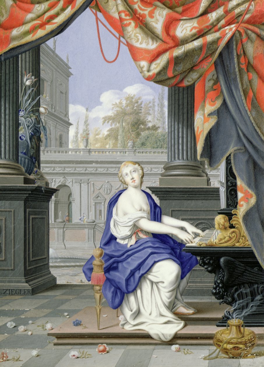Sint Cecilia zittend spelend op een orgel door Johann Ziegler