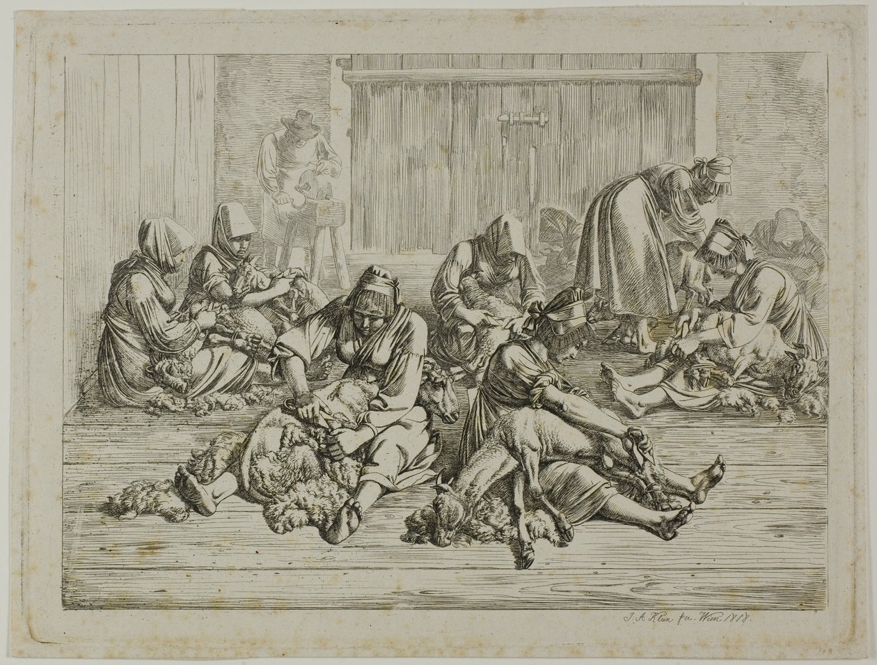 Schapenscheren door Johann Adam Klein