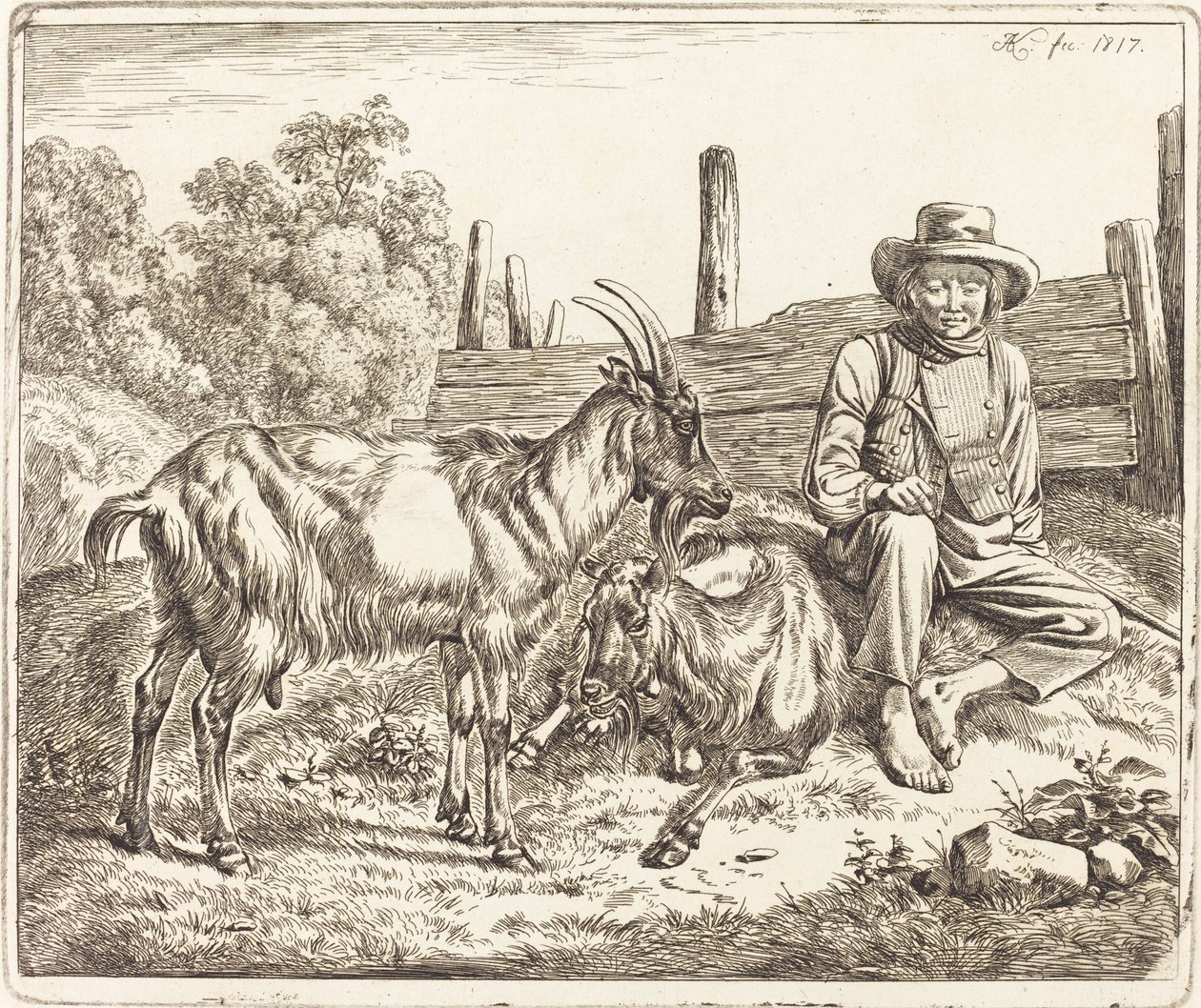 Herderjongen met twee geiten door Johann Adam Klein