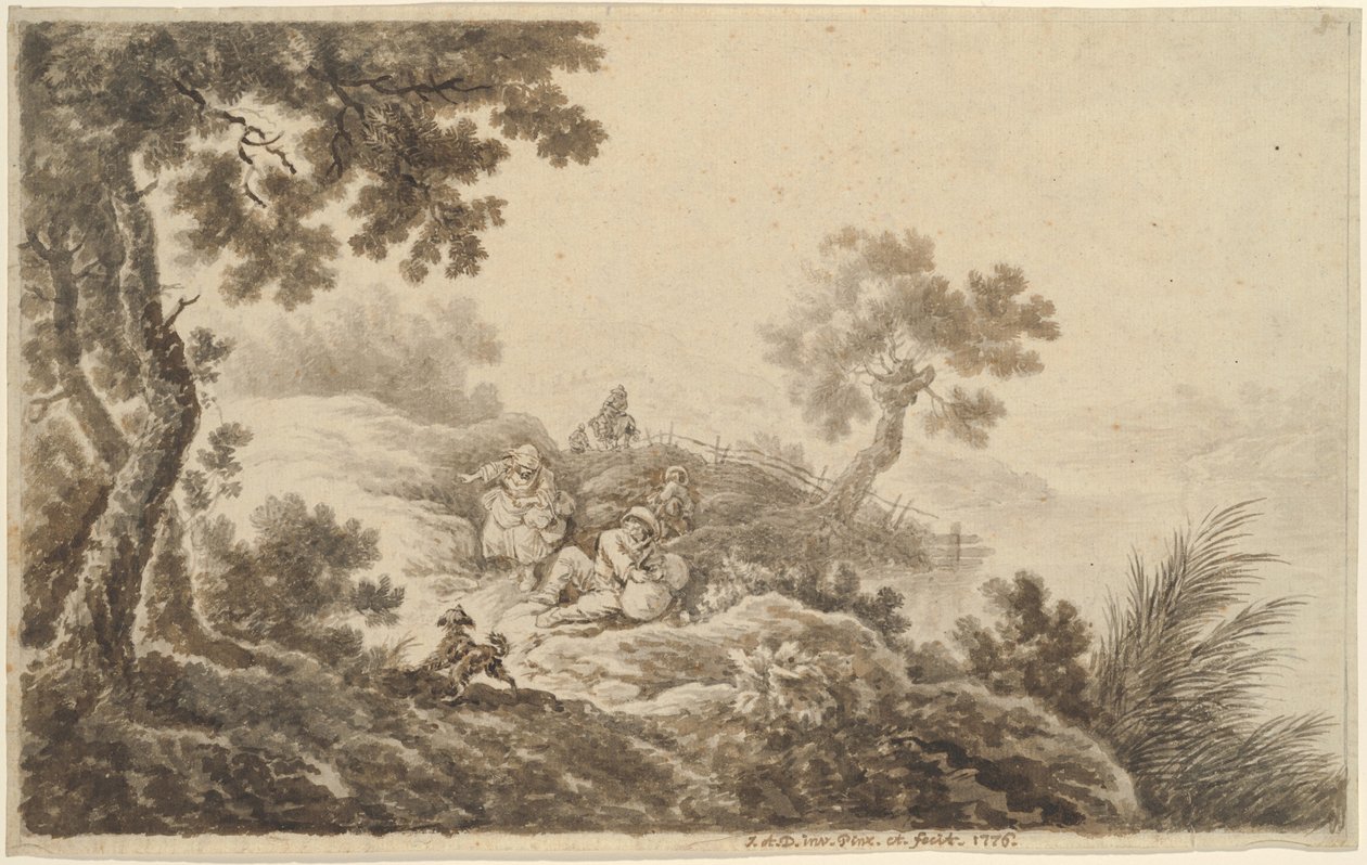Landschap met reizigers door Johann Albrecht Dietzsch