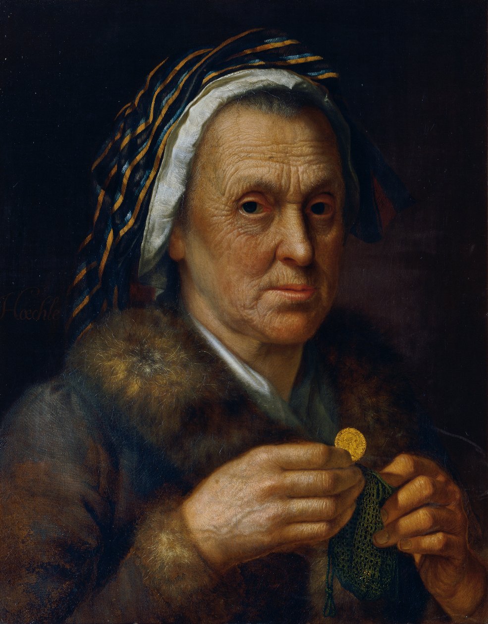 Oude vrouw met een dukaat door Johann Baptist Höchle