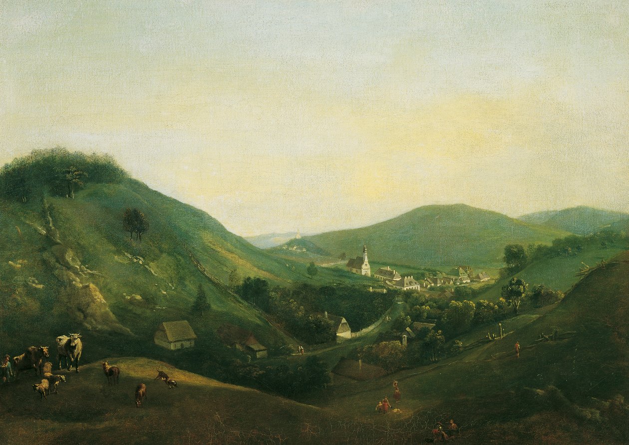 Landschap bij Kalksburg door Johann Christian Brand