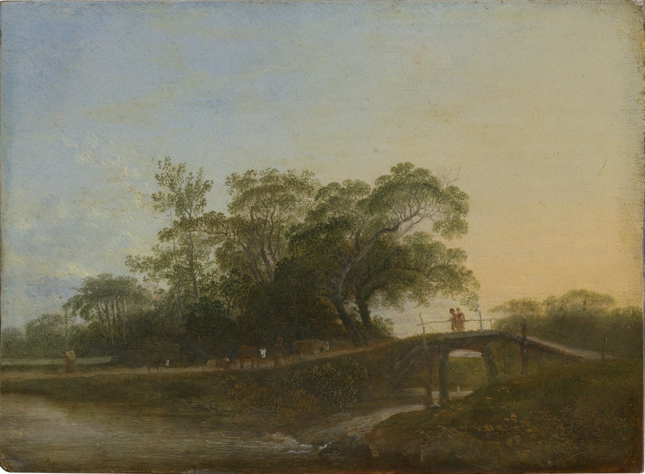 Landschap met voetgangersbrug door Johann Christian Klengel