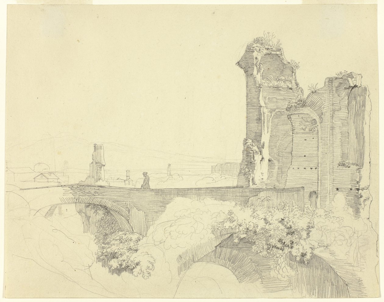 Brug en verwoeste toren door Johann Christoph Erhard