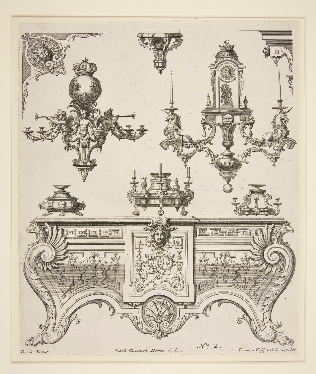 Blad met decoratieve ontwerpen door Johann Christoph Hafner