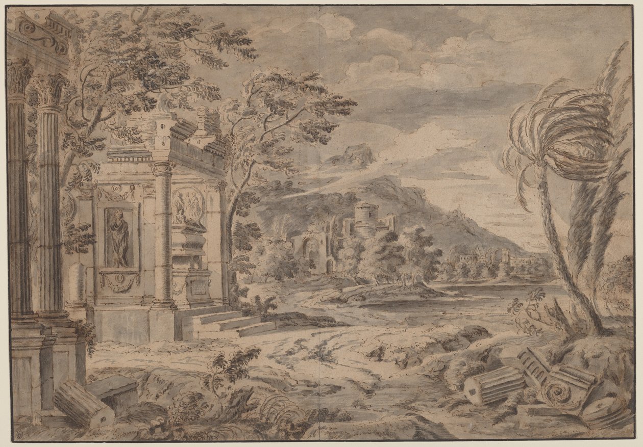 Antieke Ruïnes langs een Bergkust door Johann Franciscus Ermels