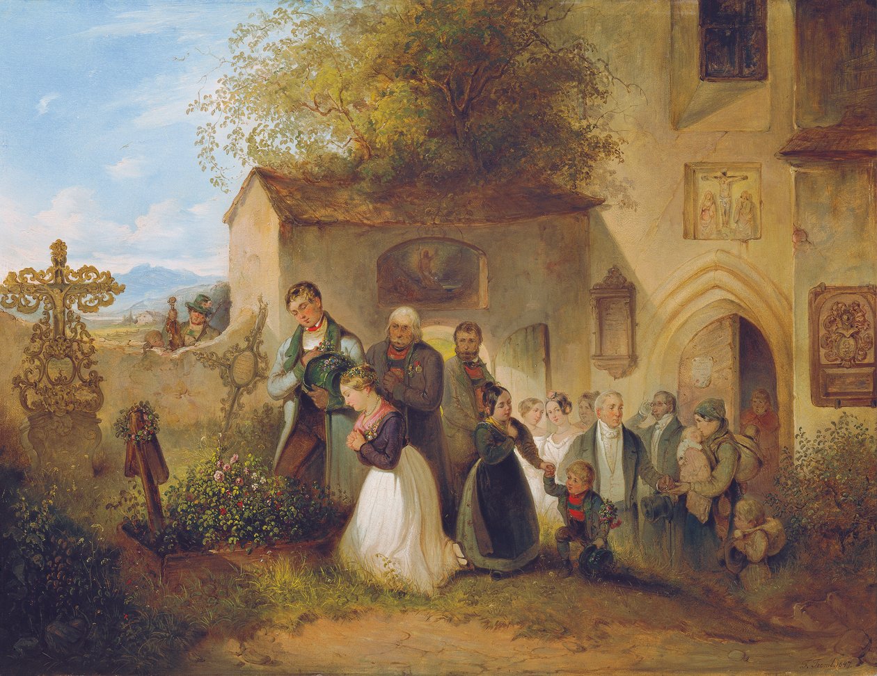 Op het kerkhof ("De bruid bij het graf") door Johann Friedrich Treml