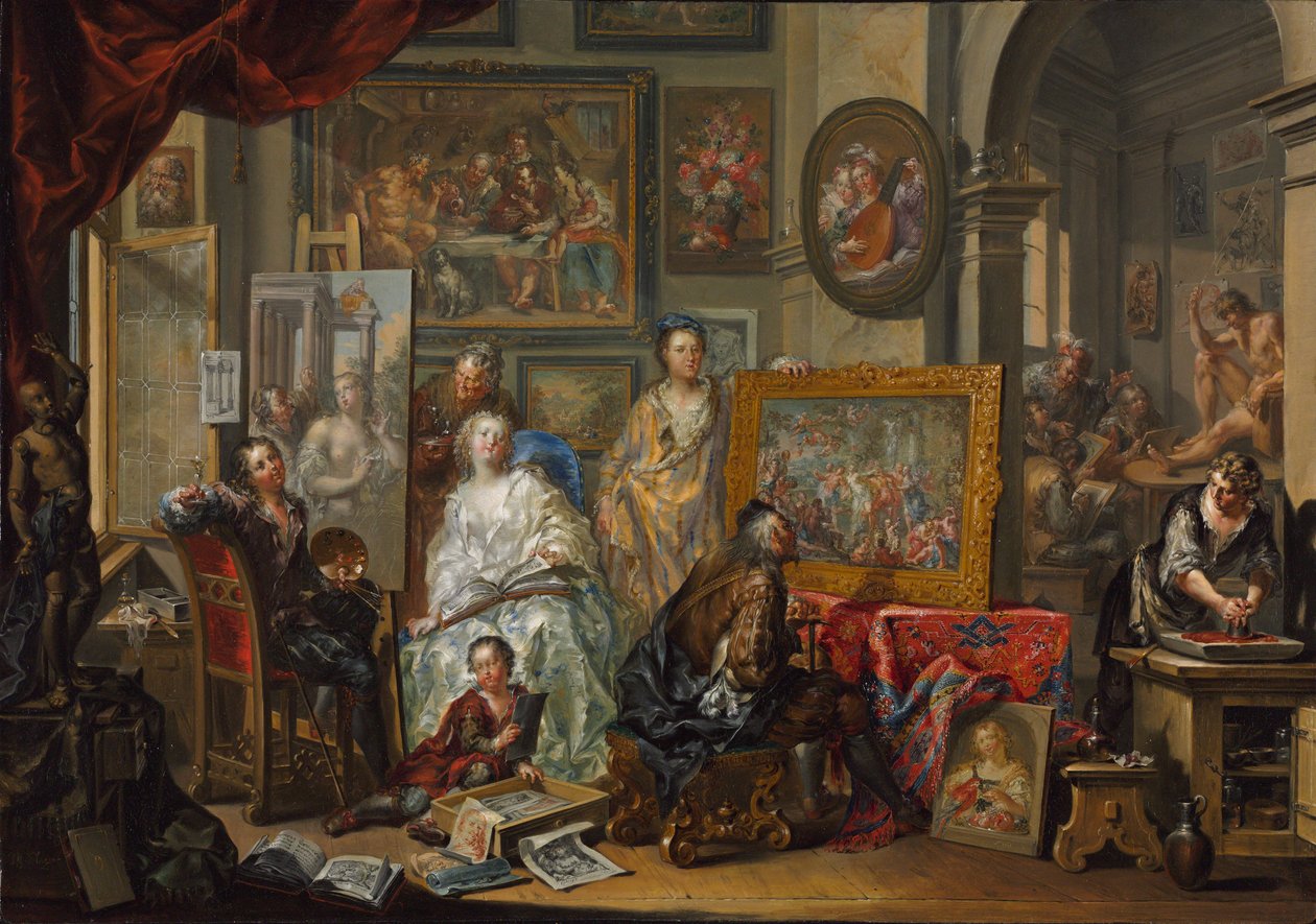 Het atelier van de schilder door Johann Georg Platzer