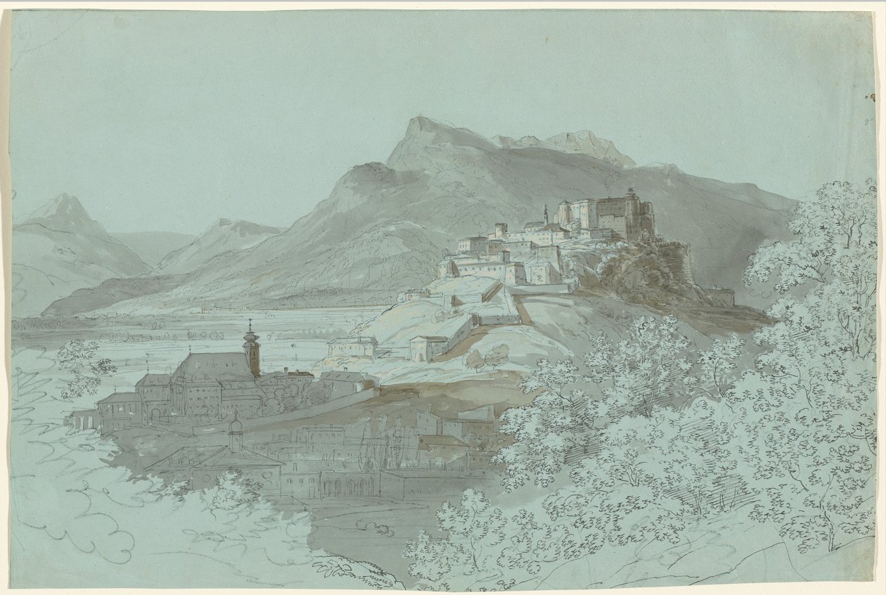 Uitzicht op Salzburg door Johann Georg von Dillis