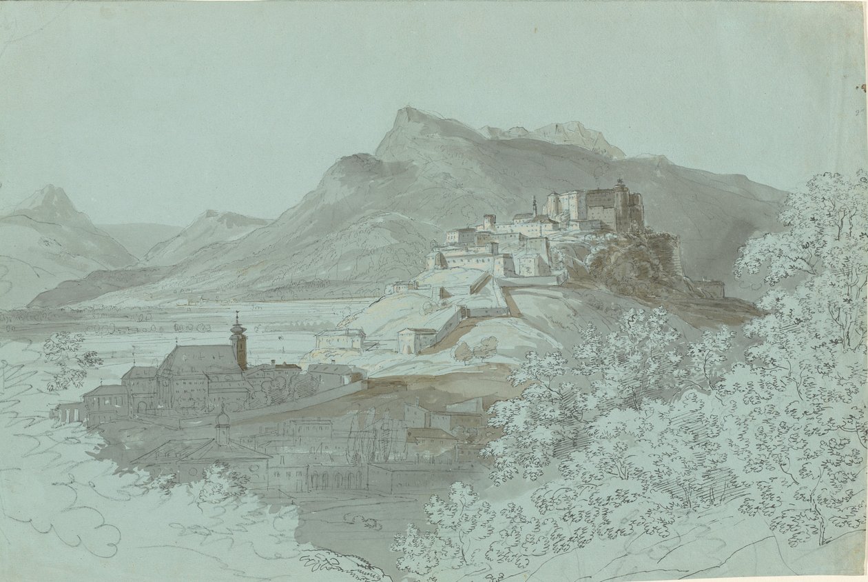 Uitzicht op Salzburg, 1820s door Johann Georg von Dillis