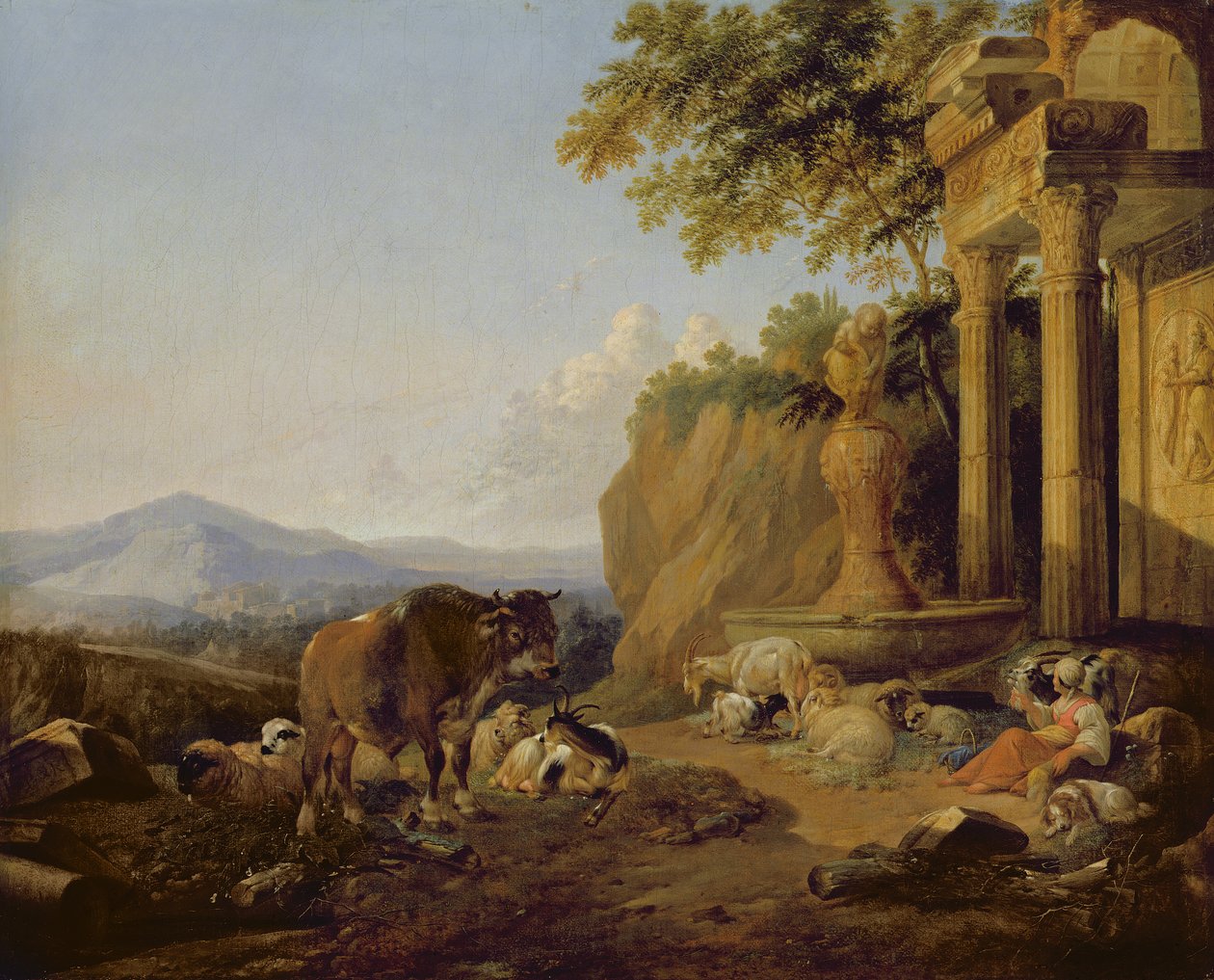 Landschap met een ruïne door Johann Heinrich Roos