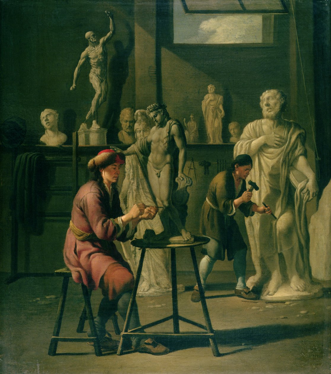 Interieur van een Beeldhouwersatelier door Johann Heiss