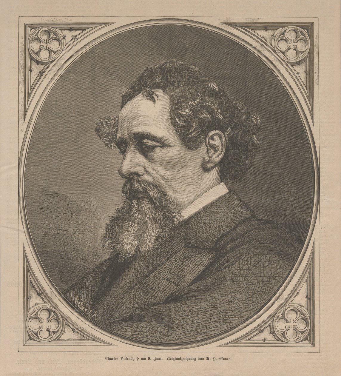 Portret van Charles Dickens, 1870 door Johann Jacob Weber