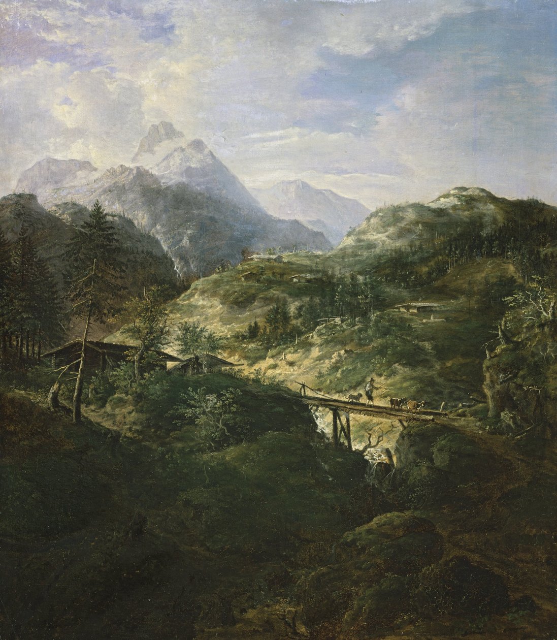 Berglandschap met Brug door Johann Jakob Dorner der Jüngere