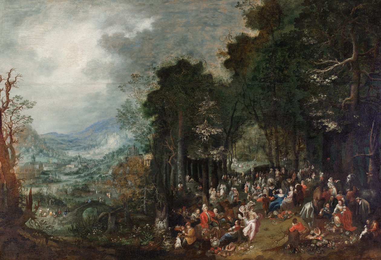 Landschap met feestgezelschap door Johann Jakob Hartmann
