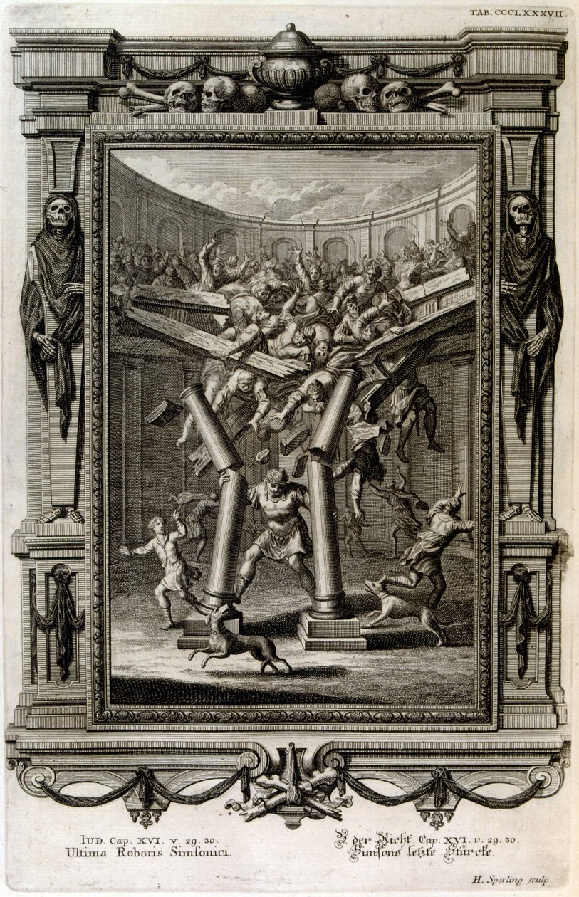 Samson vernietigt de tempel van Baäl door Johann Jakob Scheuchzer